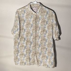 Margaritaville Silk Linen Hawaiian Shirt Mens L Ivory Tropical Jimmy Buffet